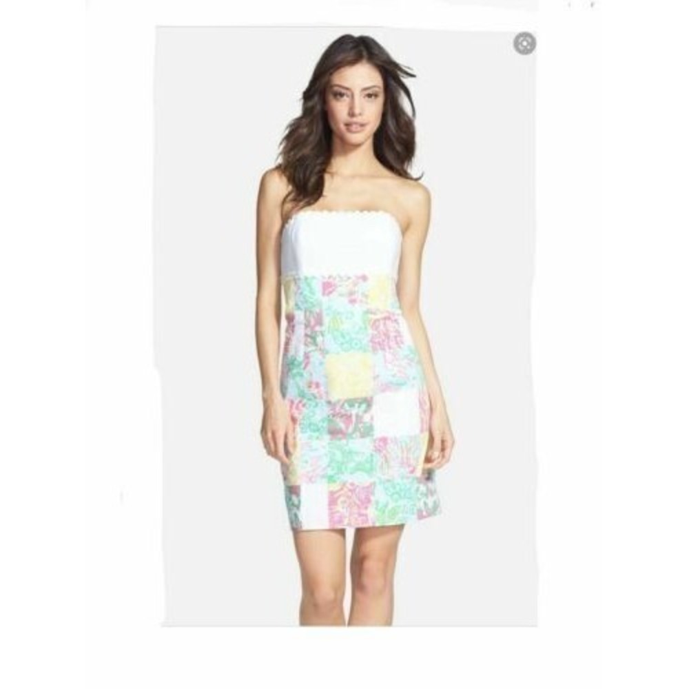 Lilly Pulitzer Franco Patches Strapless Dress White Pink Women's Size 0 H13532 - Picture 3 of 13
